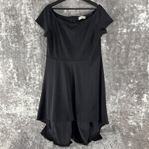 Shenbolen Size 2XL Stretch Midi Fit Flared Dress Black Boat Neck Short Sleeve